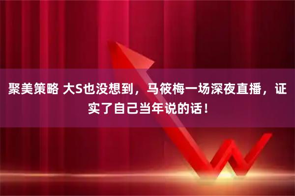 聚美策略 大S也没想到，马筱梅一场深夜直播，证实了自己当年说的话！